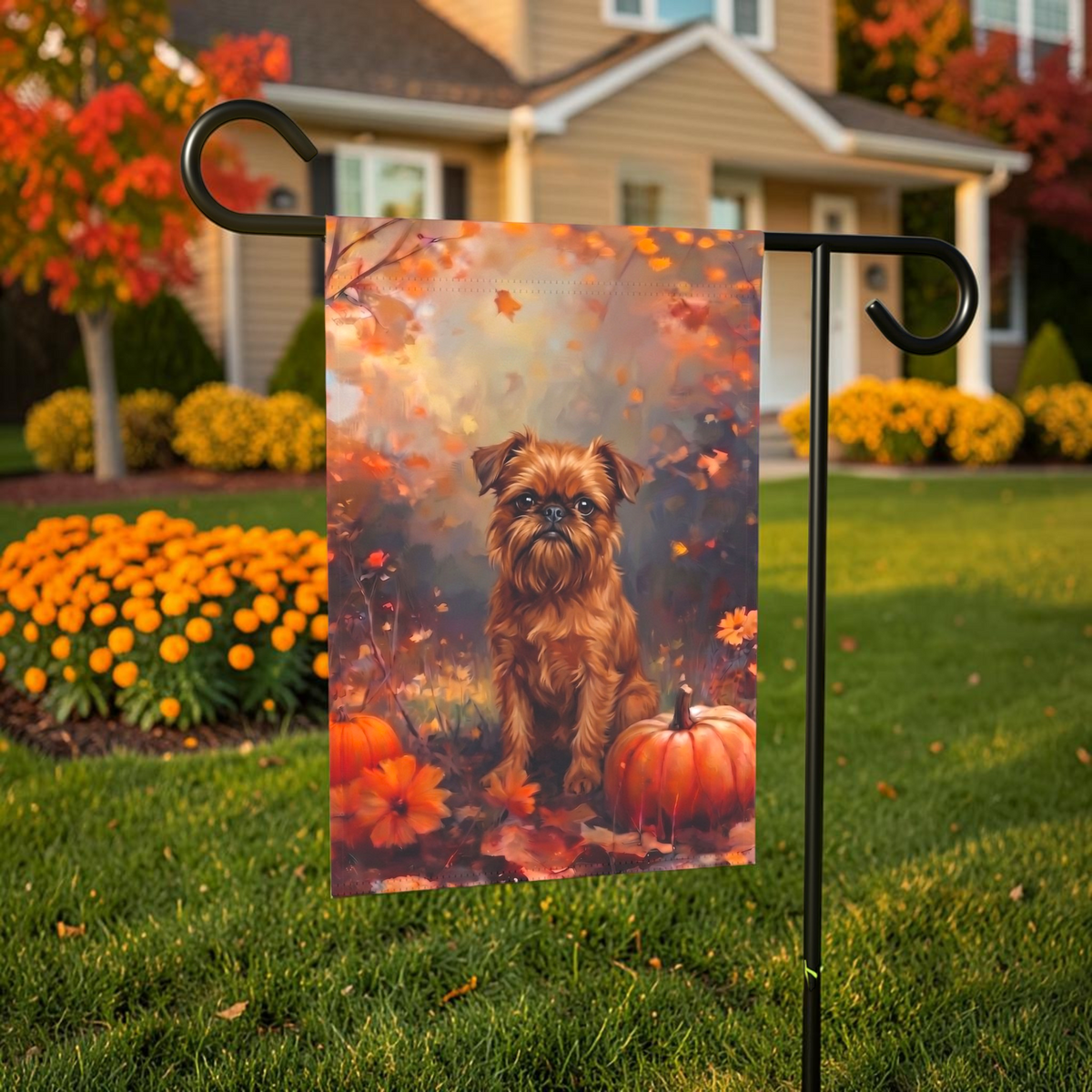 Fall Brussels Griffon With Pumpkins Autumn Garden Flag