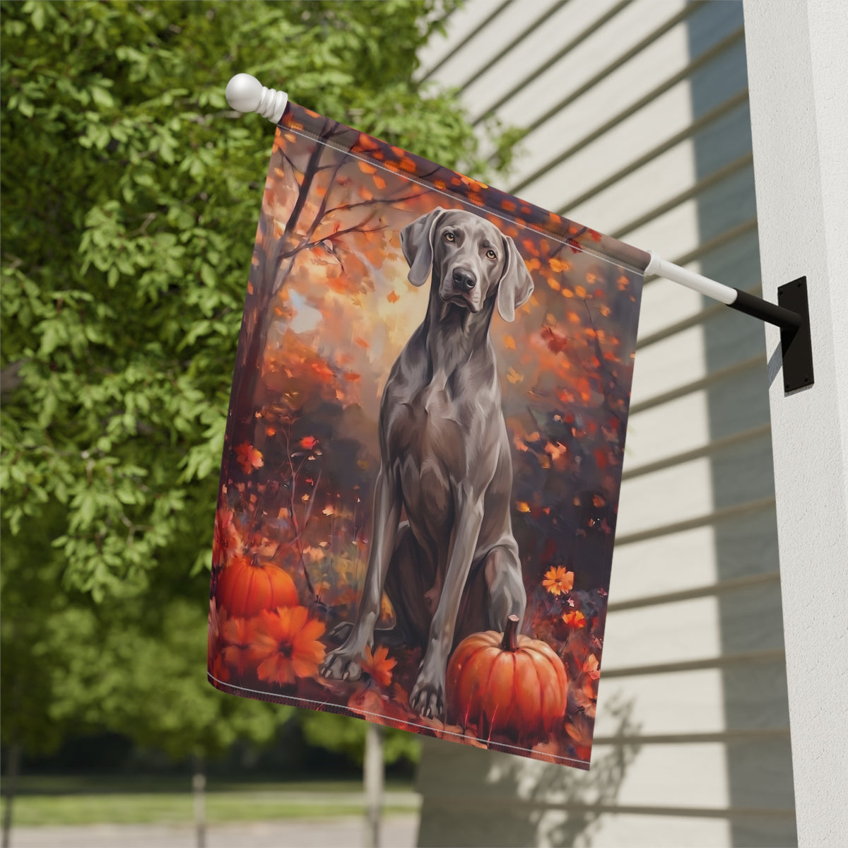 Fall Weimaraner With Pumpkins Autumn Garden Flag