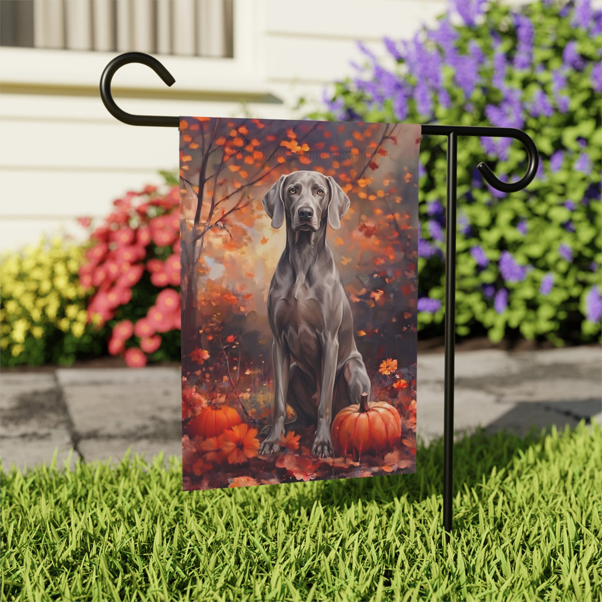 Fall Weimaraner With Pumpkins Autumn Garden Flag