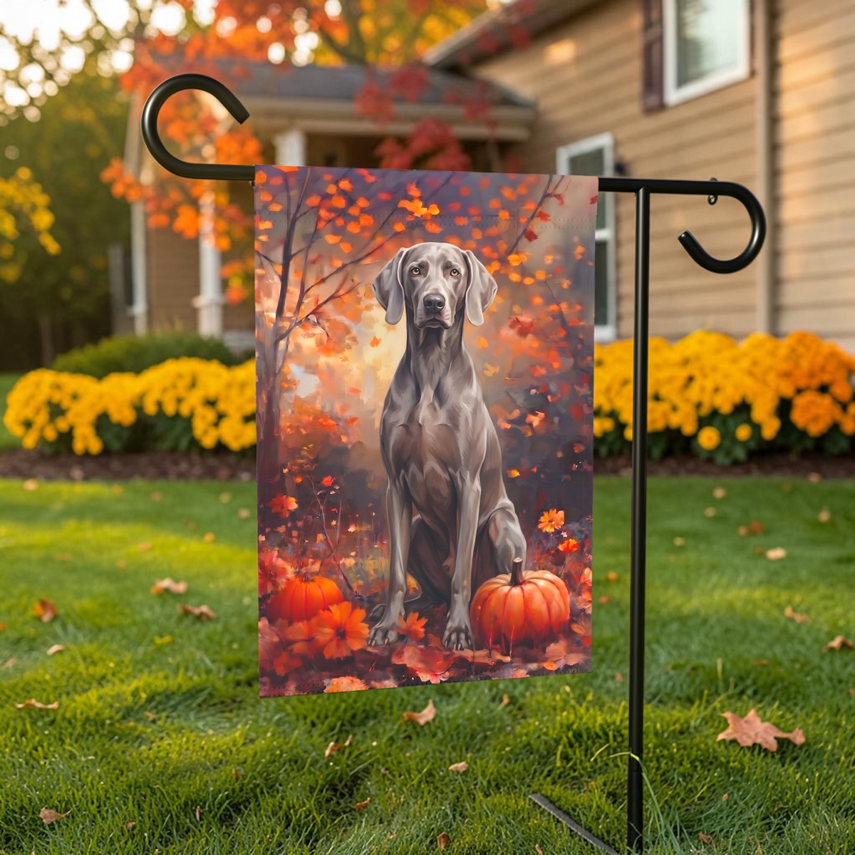 Fall Weimaraner With Pumpkins Autumn Garden Flag