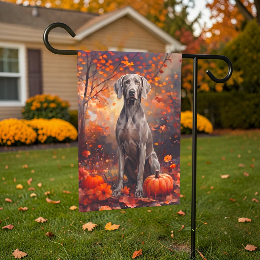 Fall Weimaraner With Pumpkins Autumn Garden Flag