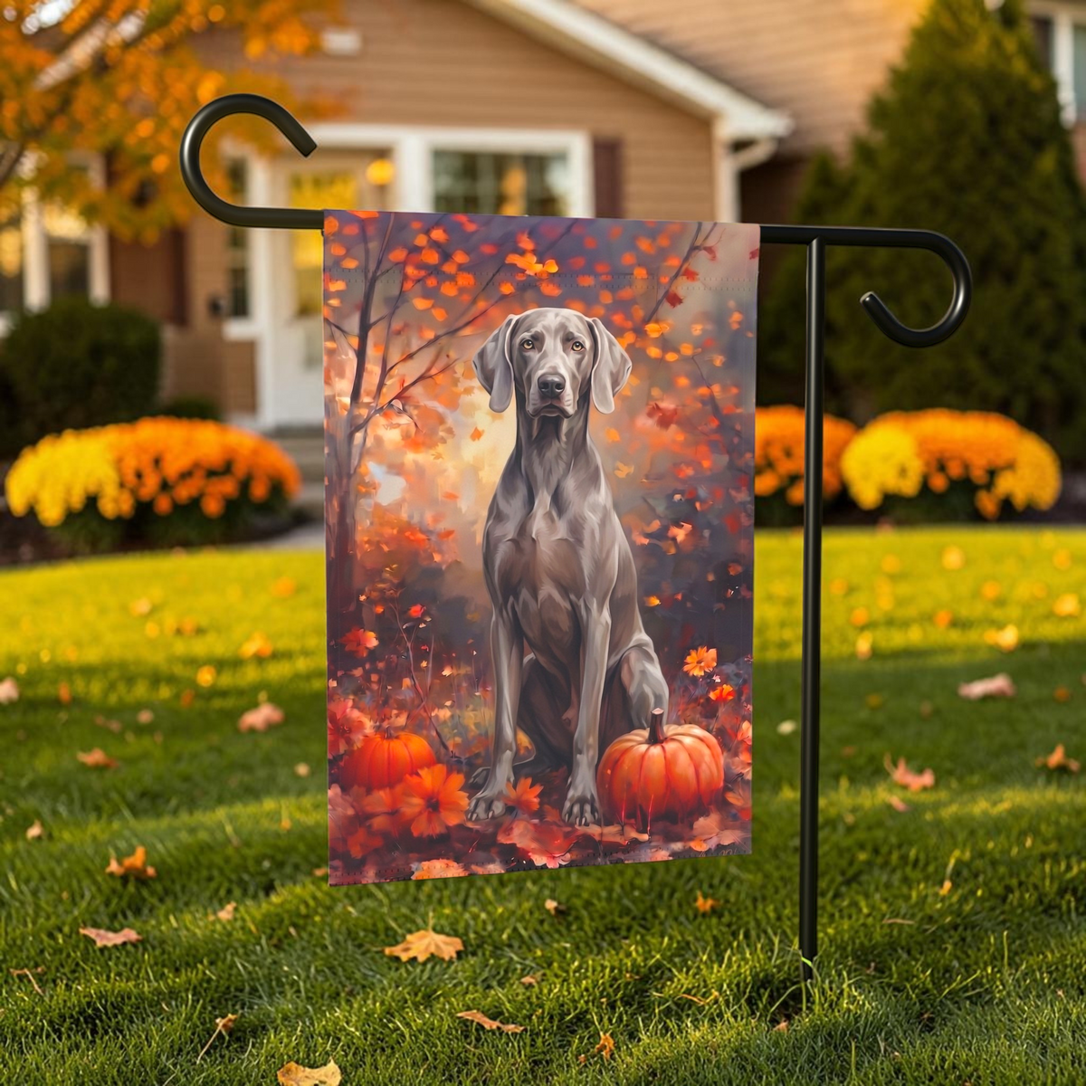 Fall Weimaraner With Pumpkins Autumn Garden Flag