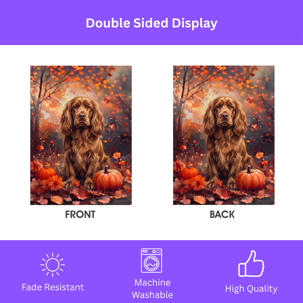 Fall Sussex Spaniel With Pumpkins Autumn Garden Flag