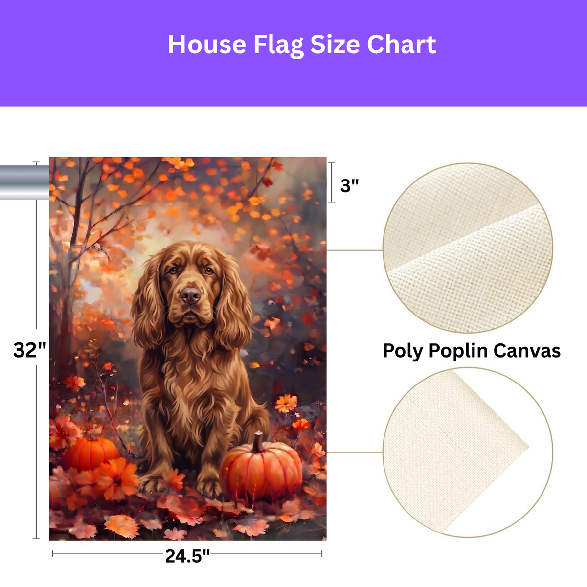 Fall Sussex Spaniel With Pumpkins Autumn Garden Flag