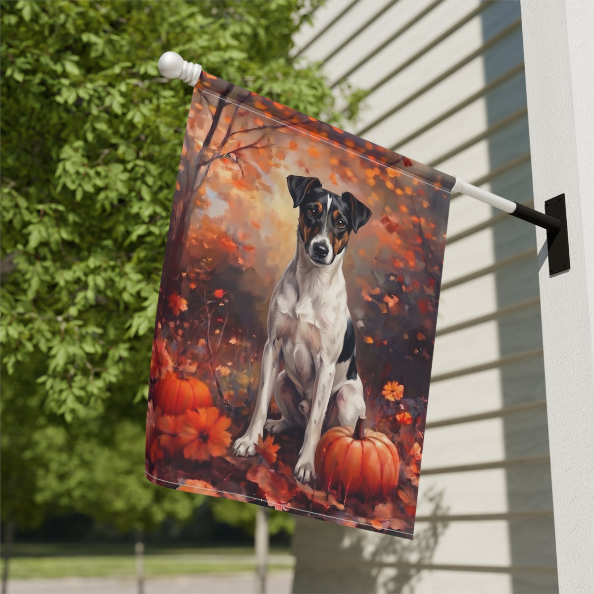 Fall Smooth Fox Terrier With Pumpkins Autumn Garden Flag