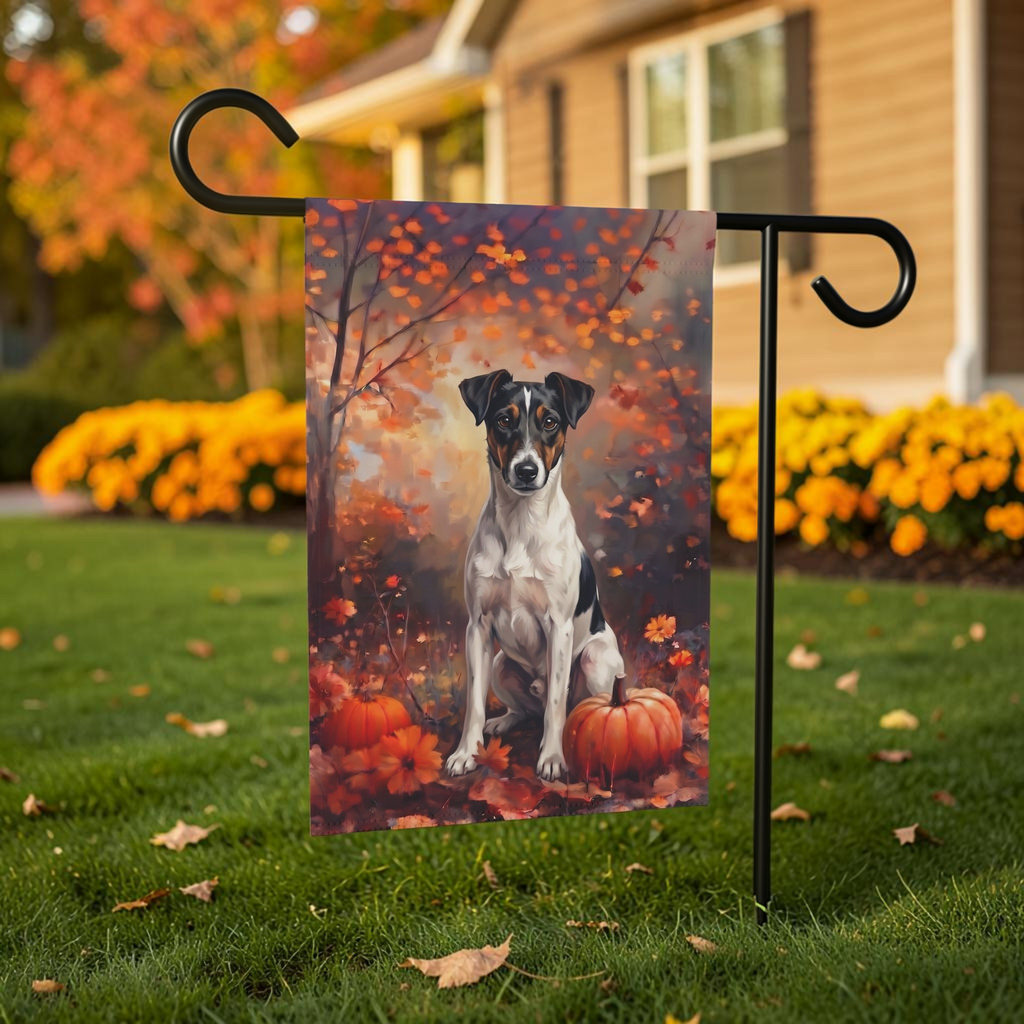 Fall Smooth Fox Terrier With Pumpkins Autumn Garden Flag