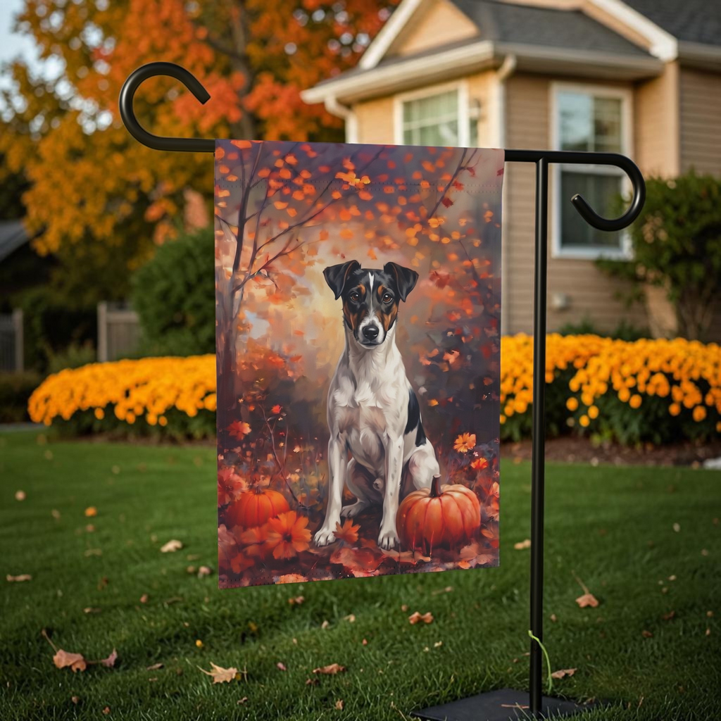 Fall Smooth Fox Terrier With Pumpkins Autumn Garden Flag