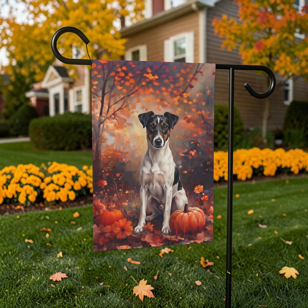 Fall Smooth Fox Terrier With Pumpkins Autumn Garden Flag
