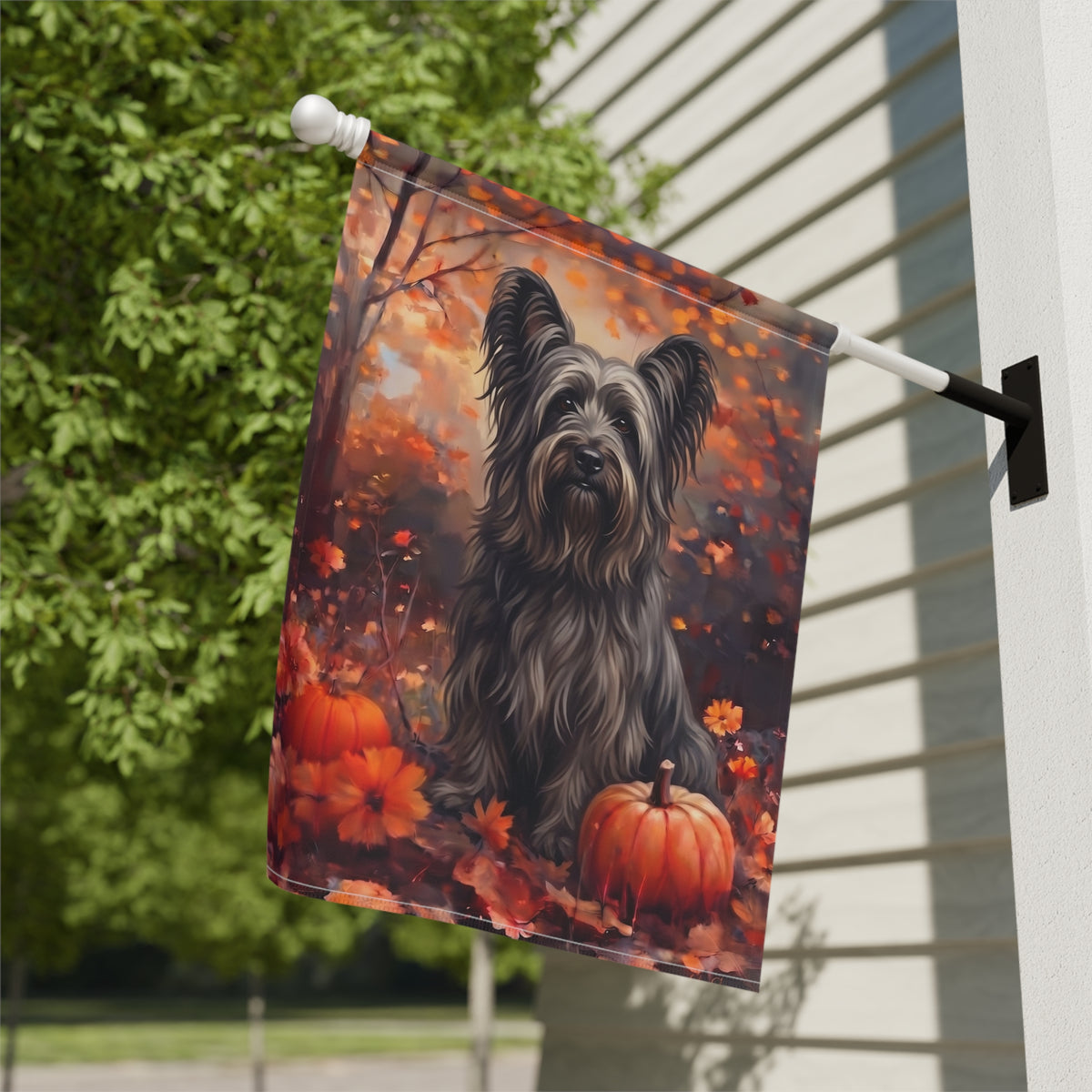 Fall Skye Terrier With Pumpkin Autumn Garden Flag
