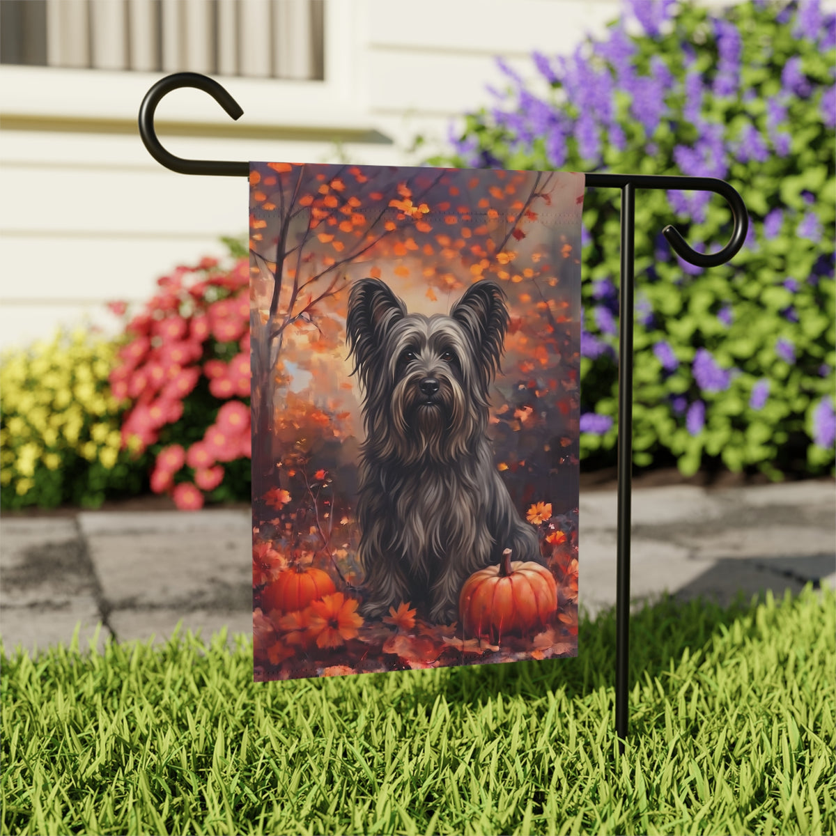 Fall Skye Terrier With Pumpkin Autumn Garden Flag