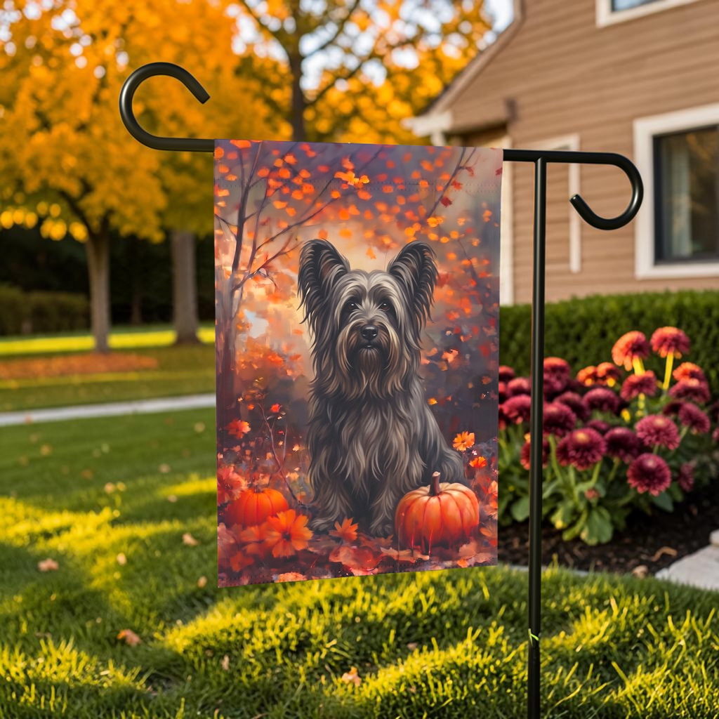 Fall Skye Terrier With Pumpkin Autumn Garden Flag