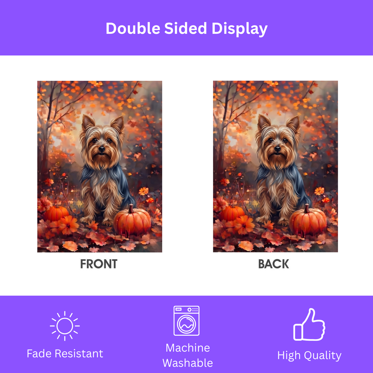 Fall Silky Terrier With Pumpkins Autumn Garden Flag