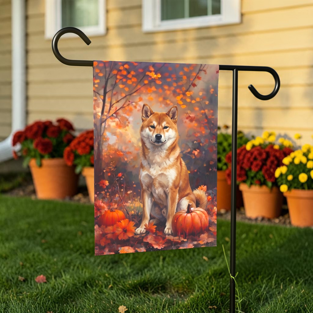 Fall Shiba Inu With Pumpkins Autumn Garden Flag