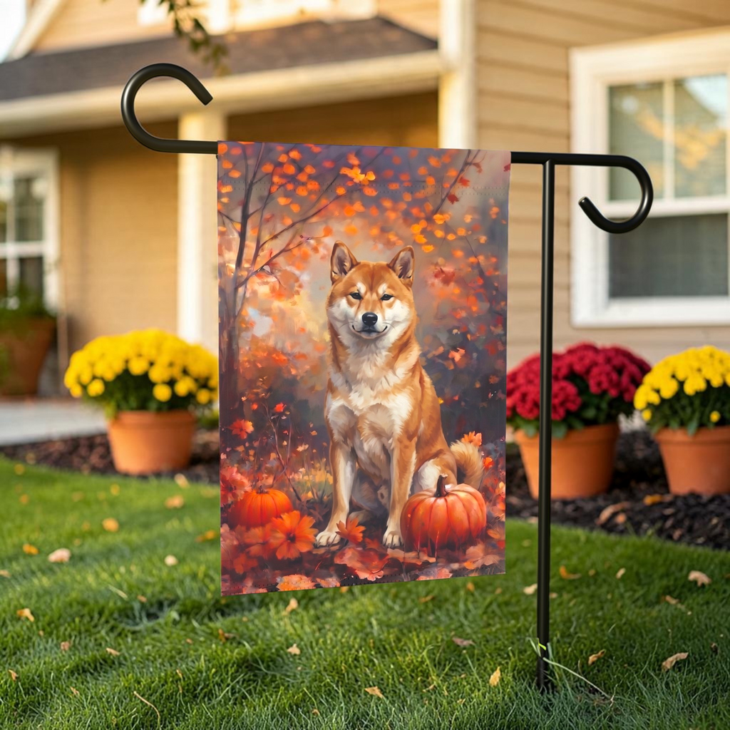 Fall Shiba Inu With Pumpkins Autumn Garden Flag