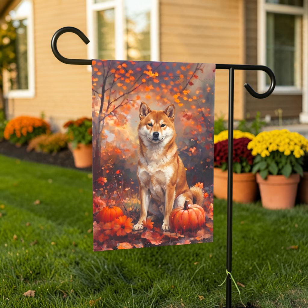 Fall Shiba Inu With Pumpkins Autumn Garden Flag