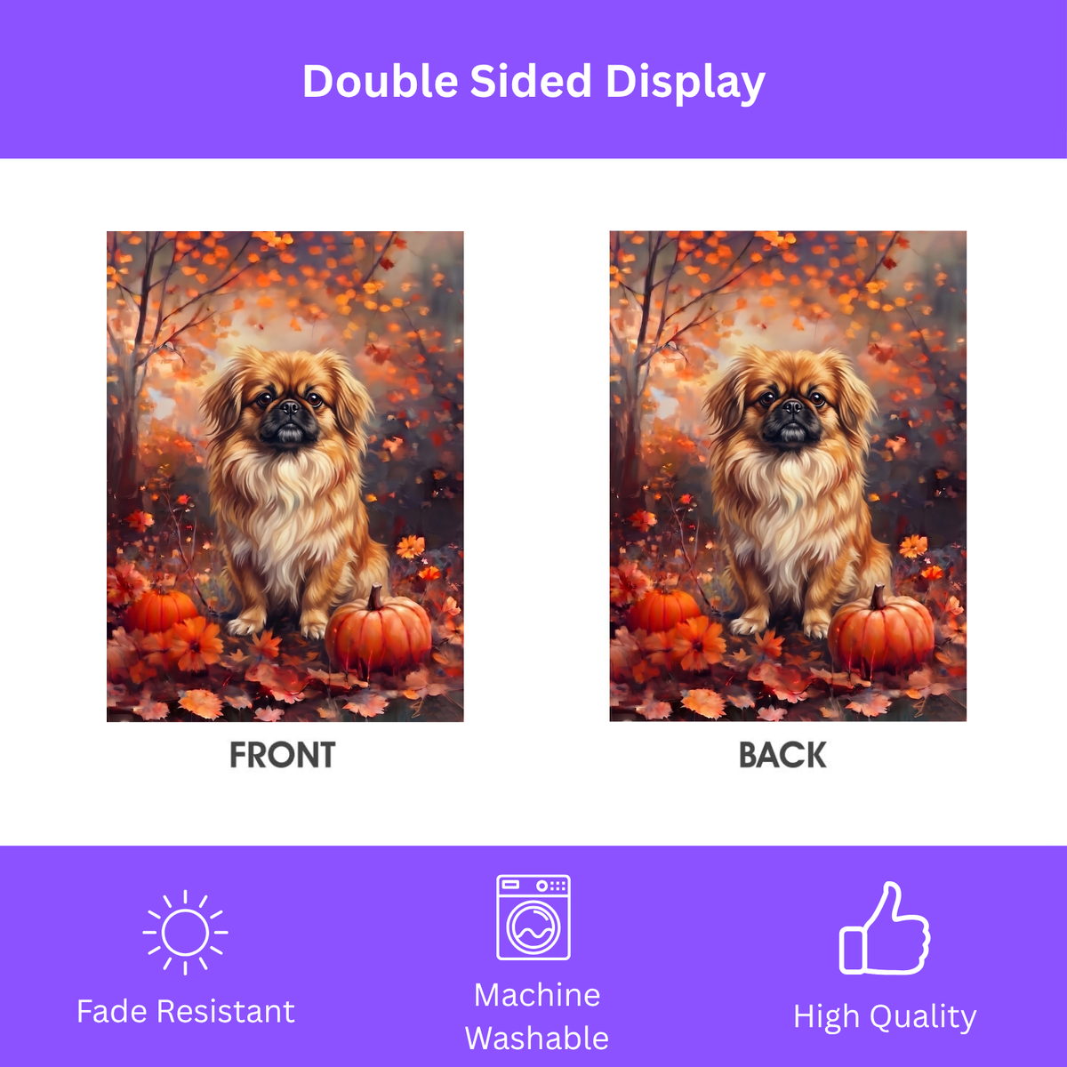 Fall Pekingese With Pumpkins Autumn Garden Flag