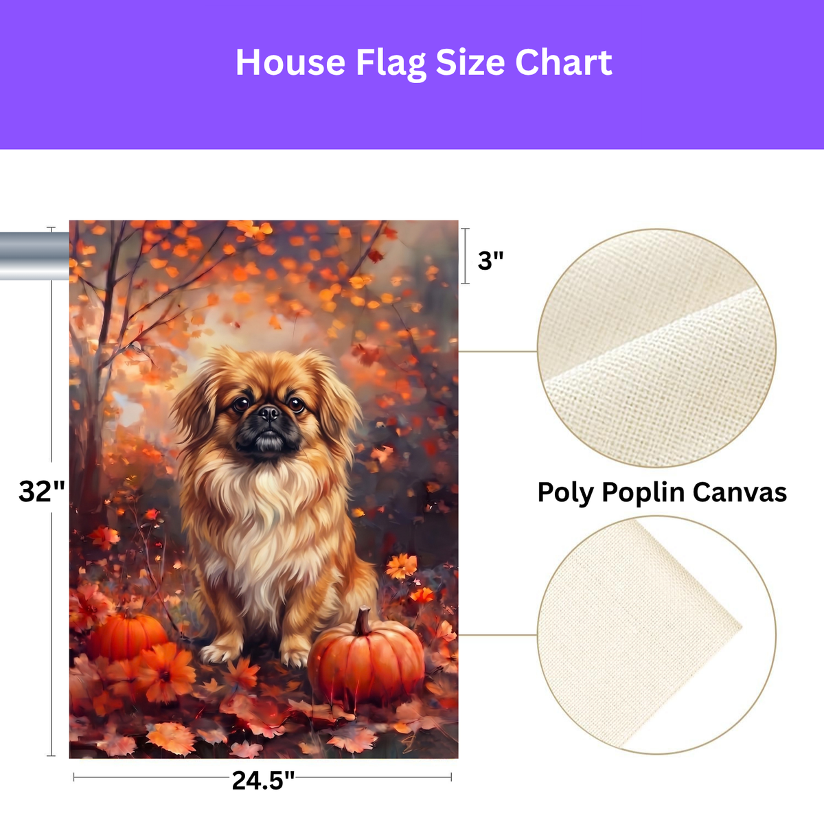 Fall Pekingese With Pumpkins Autumn Garden Flag