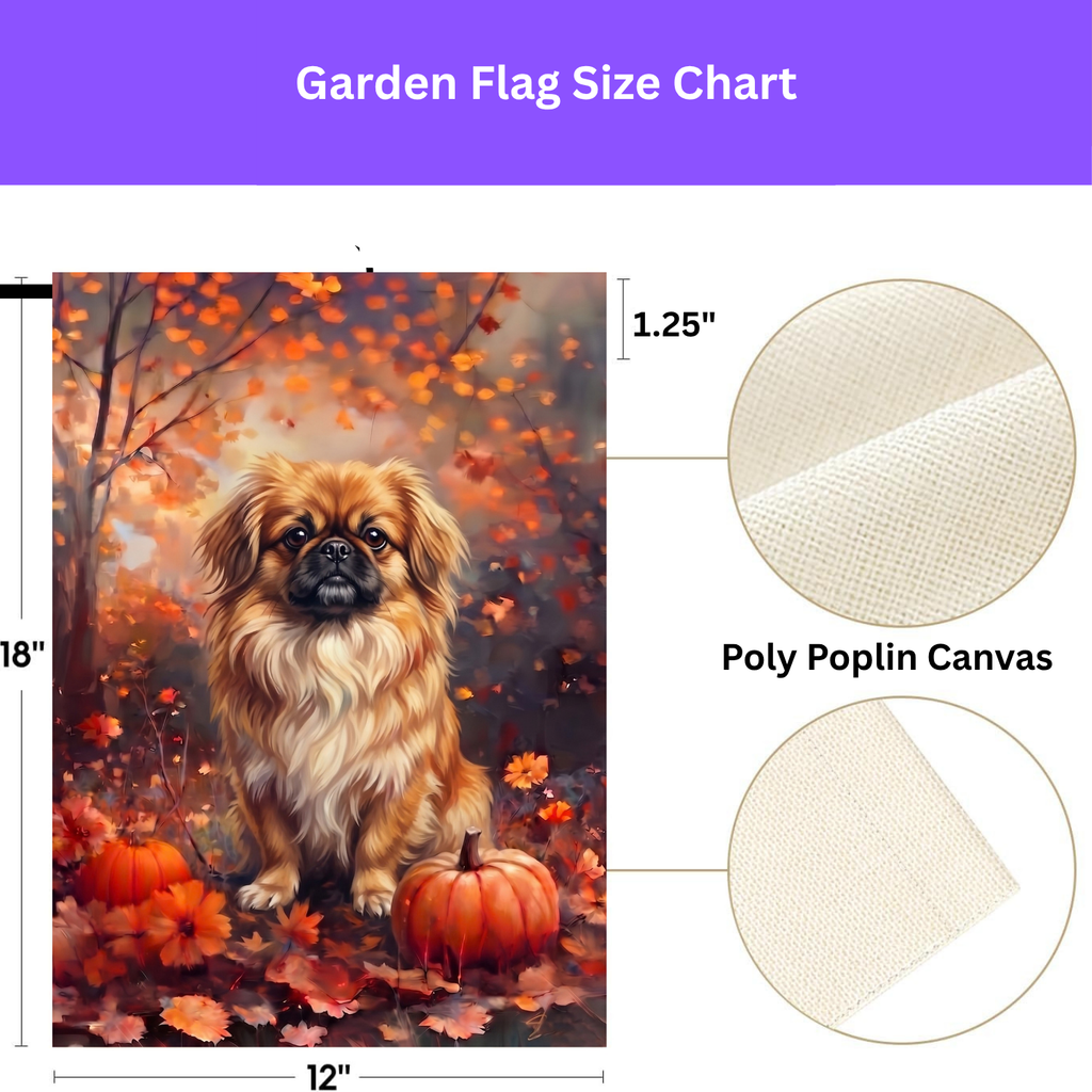 Fall Pekingese With Pumpkins Autumn Garden Flag