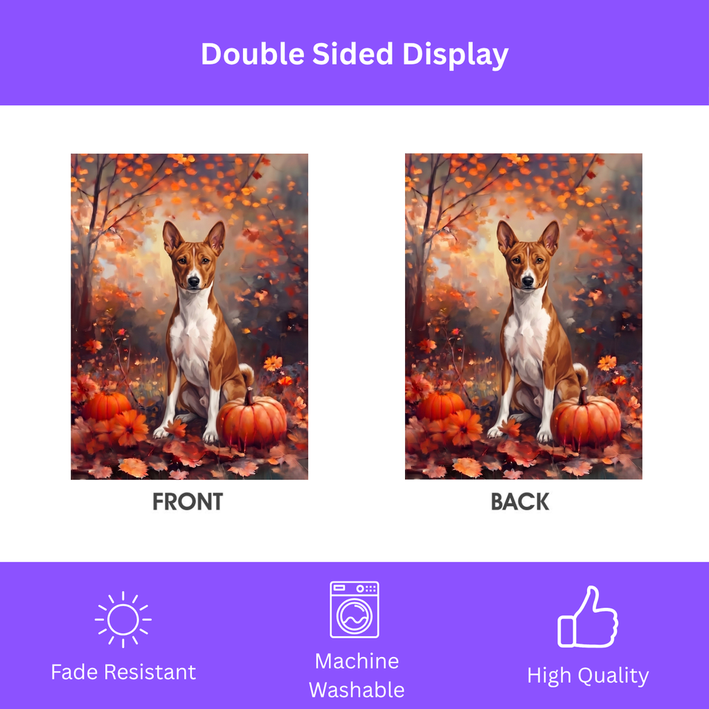 Fall Basenji With Pumpkins Autumn Garden Flag