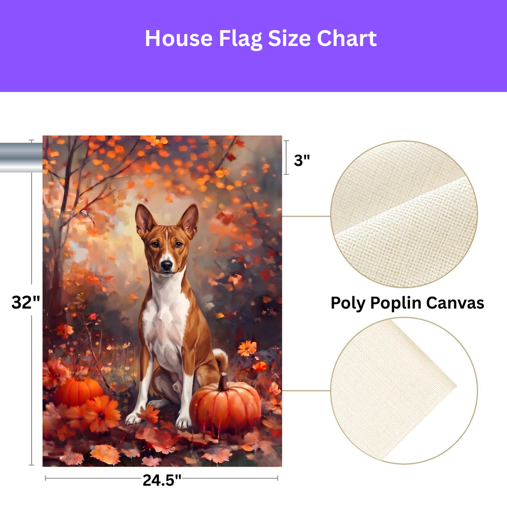 Fall Basenji With Pumpkins Autumn Garden Flag