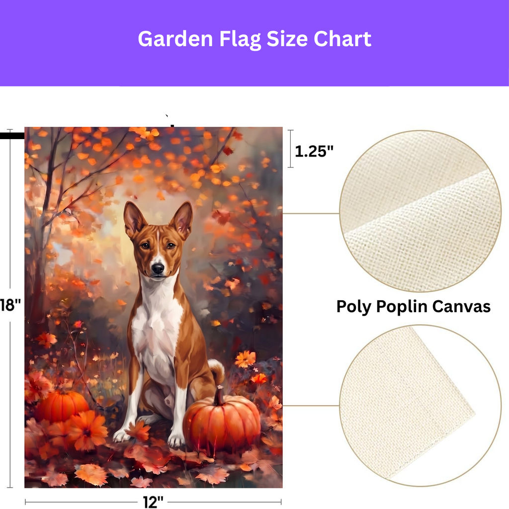 Fall Basenji With Pumpkins Autumn Garden Flag