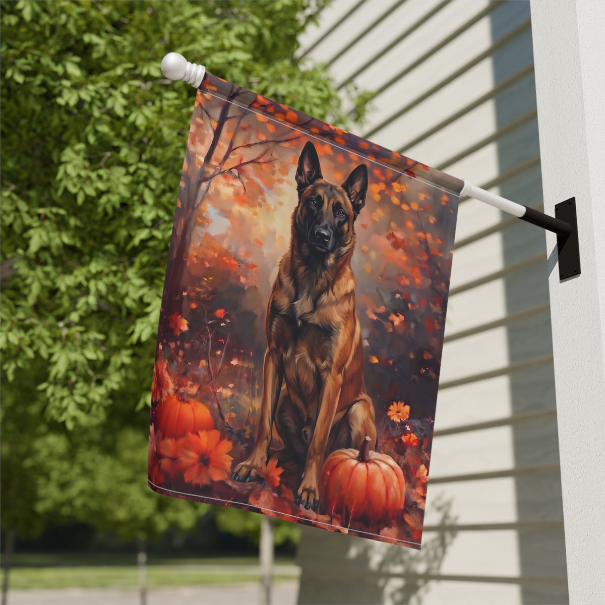Fall Belgian Malinois With Pumpkins Autumn Garden Flag