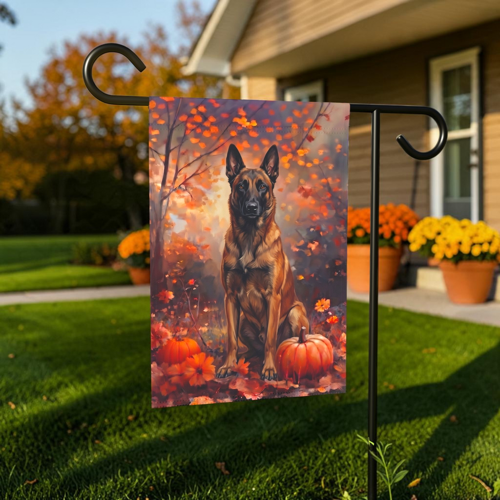 Fall Belgian Malinois With Pumpkins Autumn Garden Flag