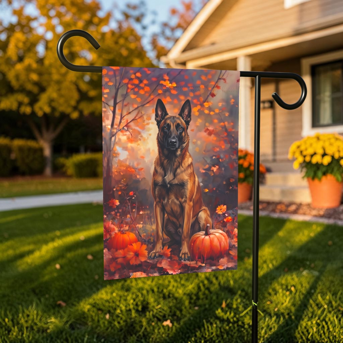 Fall Belgian Malinois With Pumpkins Autumn Garden Flag