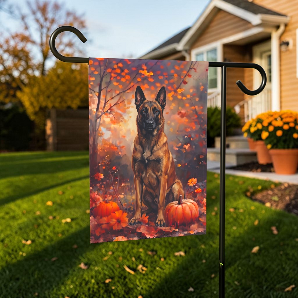 Fall Belgian Malinois With Pumpkins Autumn Garden Flag