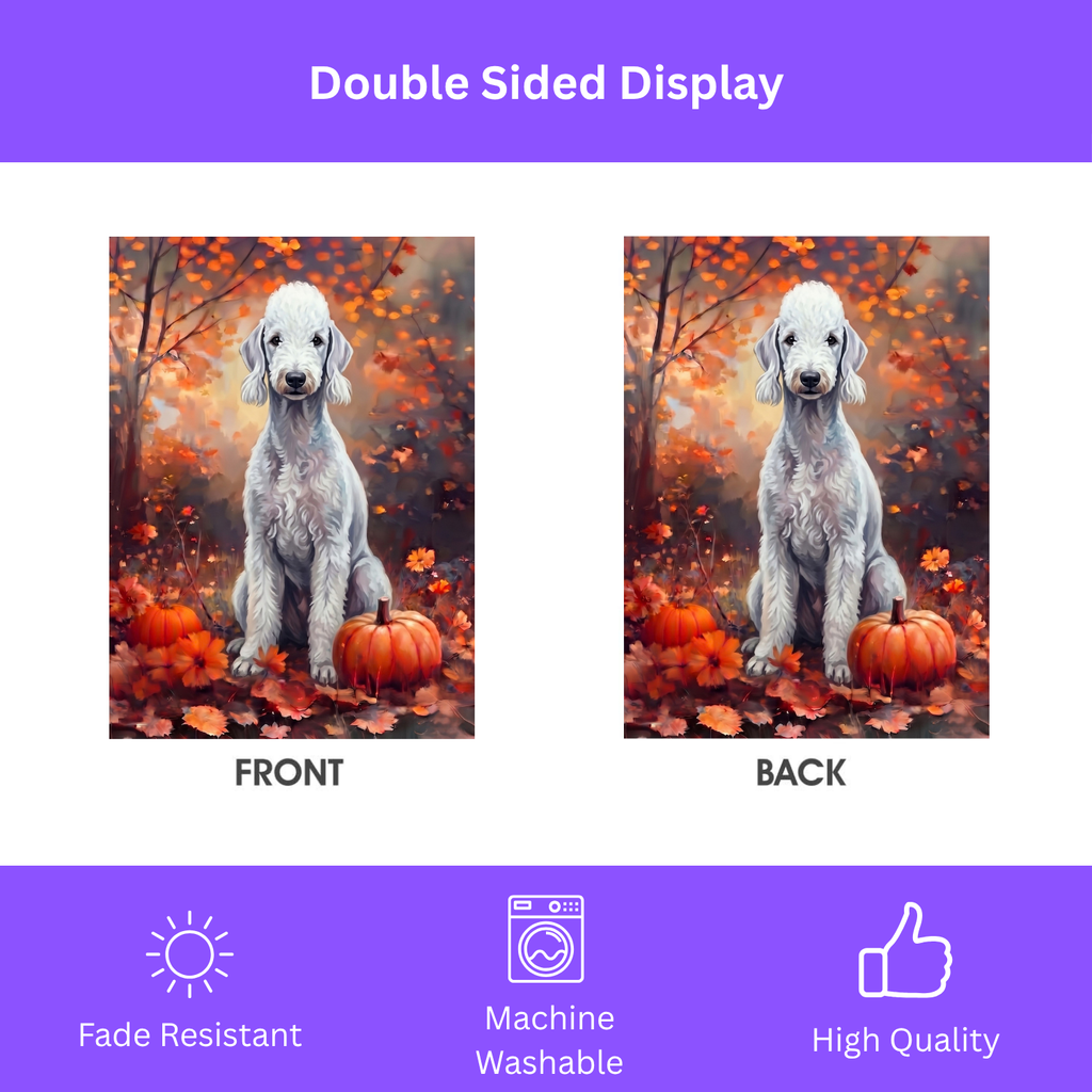 Fall Bedlington Terrier With Pumpkins Autumn Garden Flag