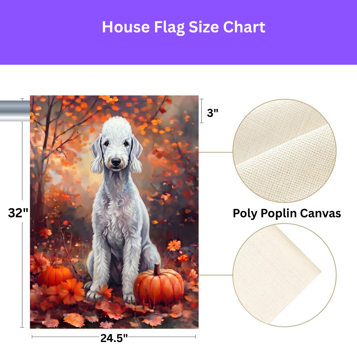 Fall Bedlington Terrier With Pumpkins Autumn Garden Flag