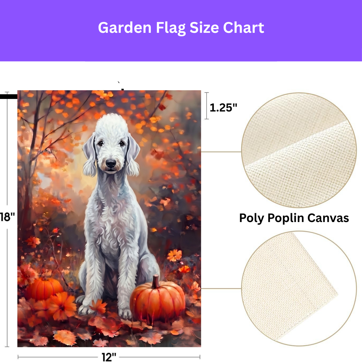 Fall Bedlington Terrier With Pumpkins Autumn Garden Flag