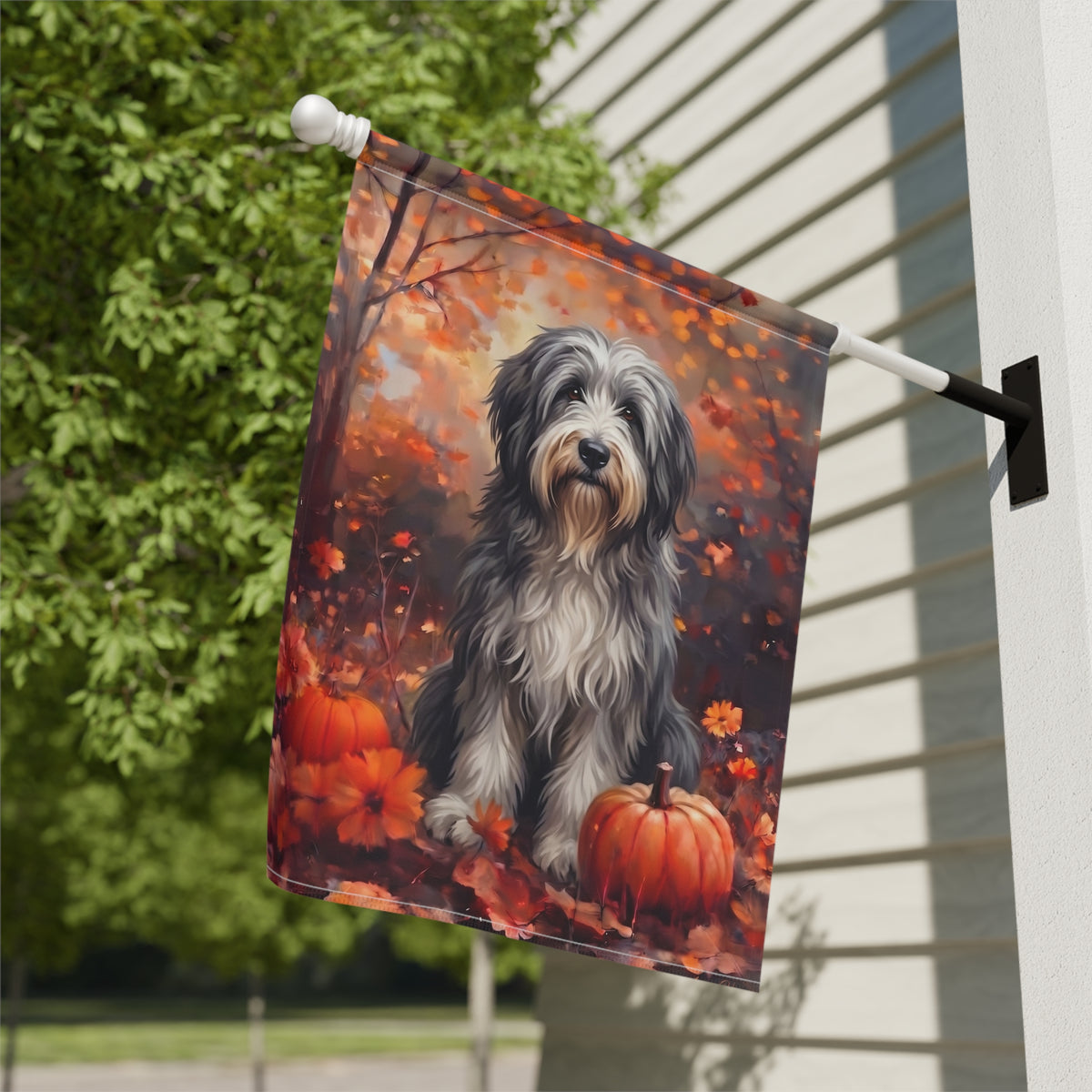 Fall Bearded Collie With Pumpkins Autumn Garden Flag