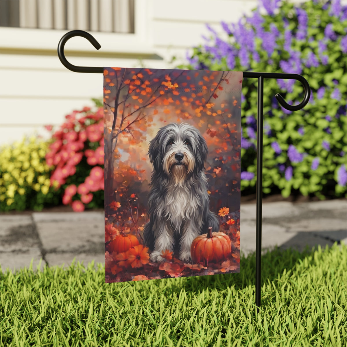 Fall Bearded Collie With Pumpkins Autumn Garden Flag