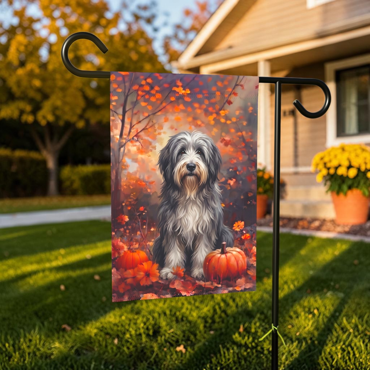 Fall Bearded Collie With Pumpkins Autumn Garden Flag