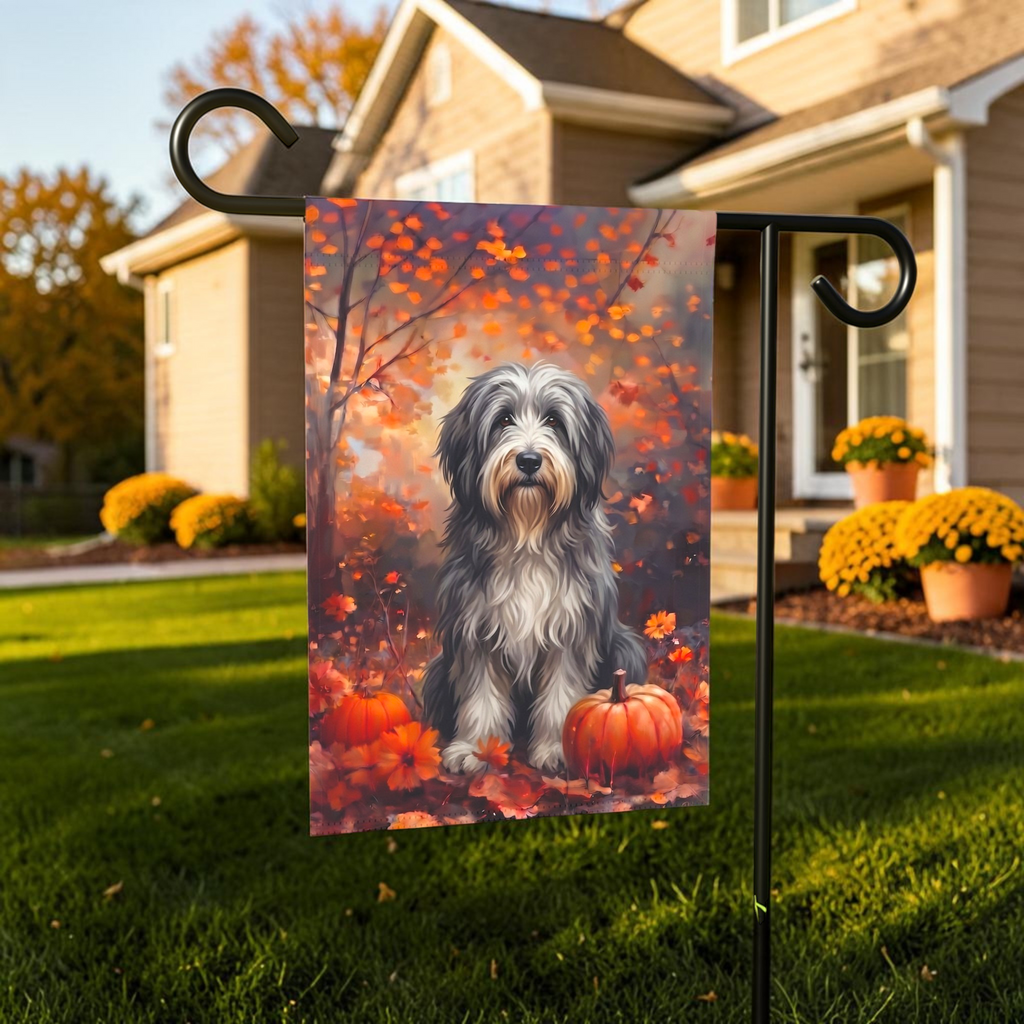 Fall Bearded Collie With Pumpkins Autumn Garden Flag