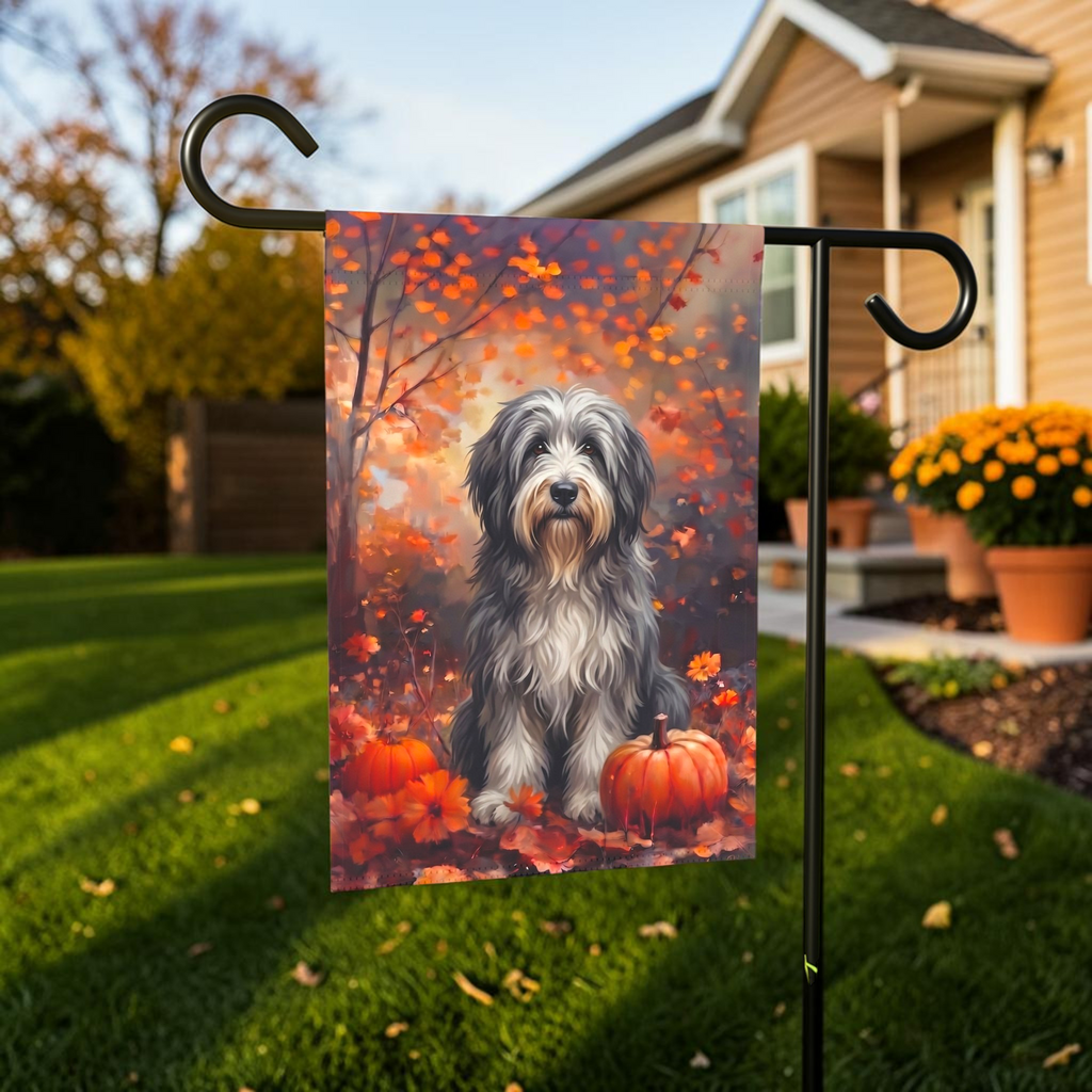 Fall Bearded Collie With Pumpkins Autumn Garden Flag