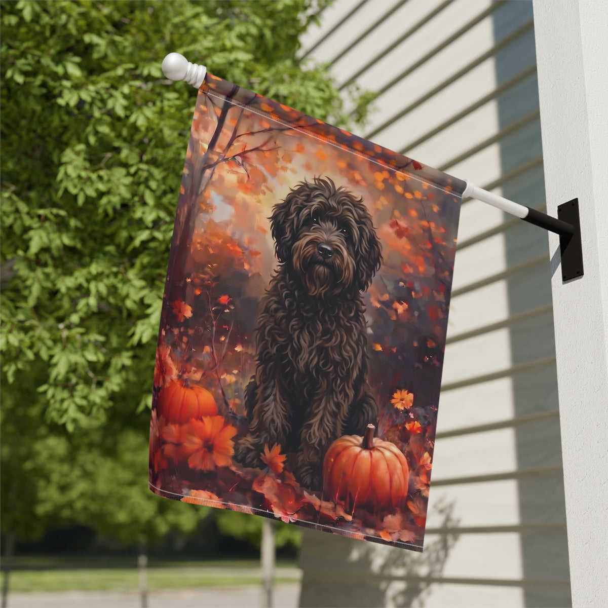 Fall Barbet With Pumpkins Autumn Garden Flag