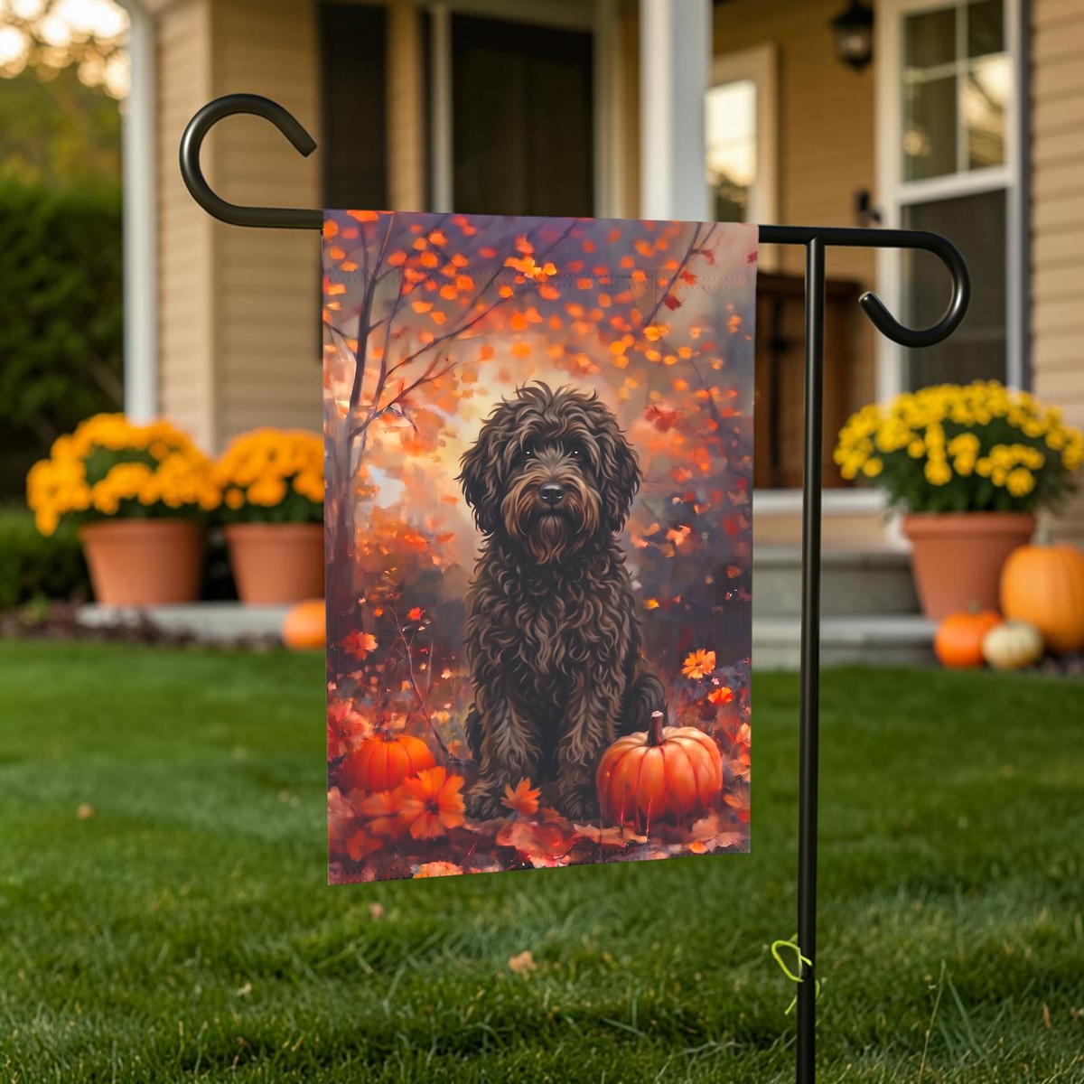 Fall Barbet With Pumpkins Autumn Garden Flag