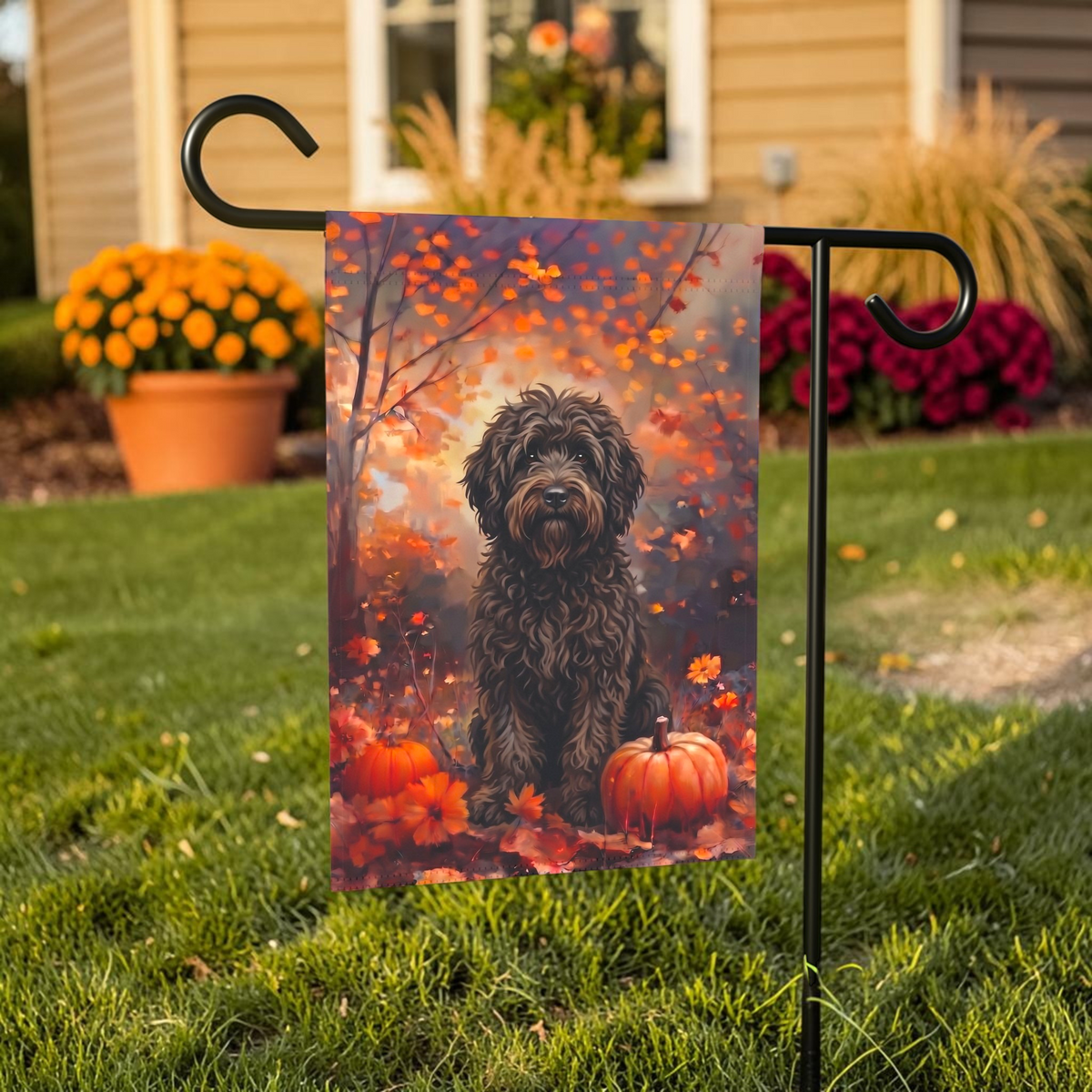 Fall Barbet With Pumpkins Autumn Garden Flag
