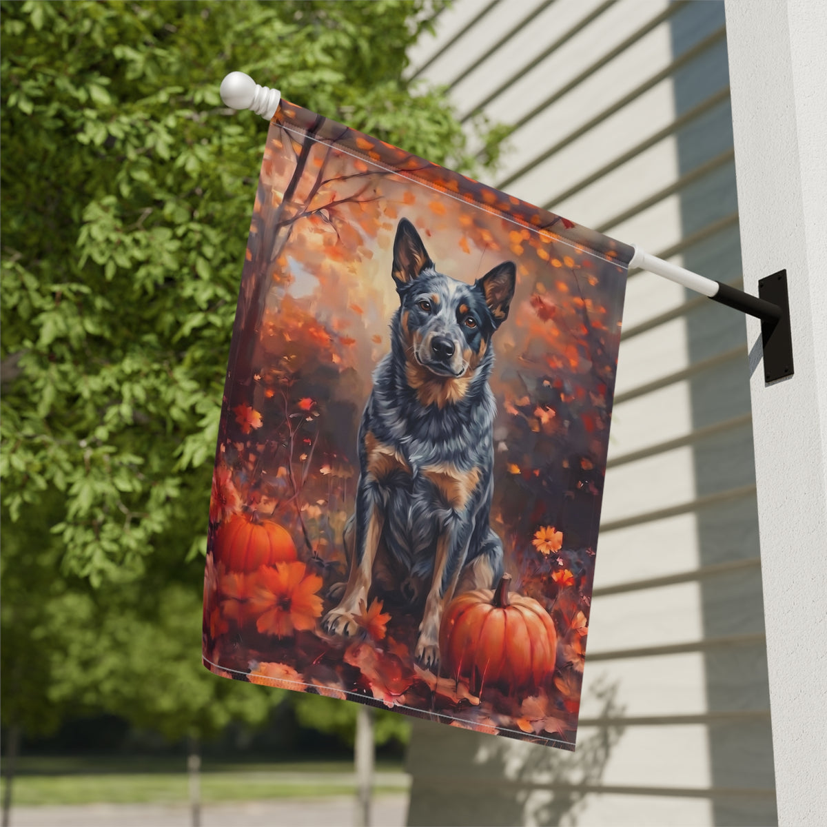 Fall Australian Cattle Dog With Pumpkins Autumn Garden Flag