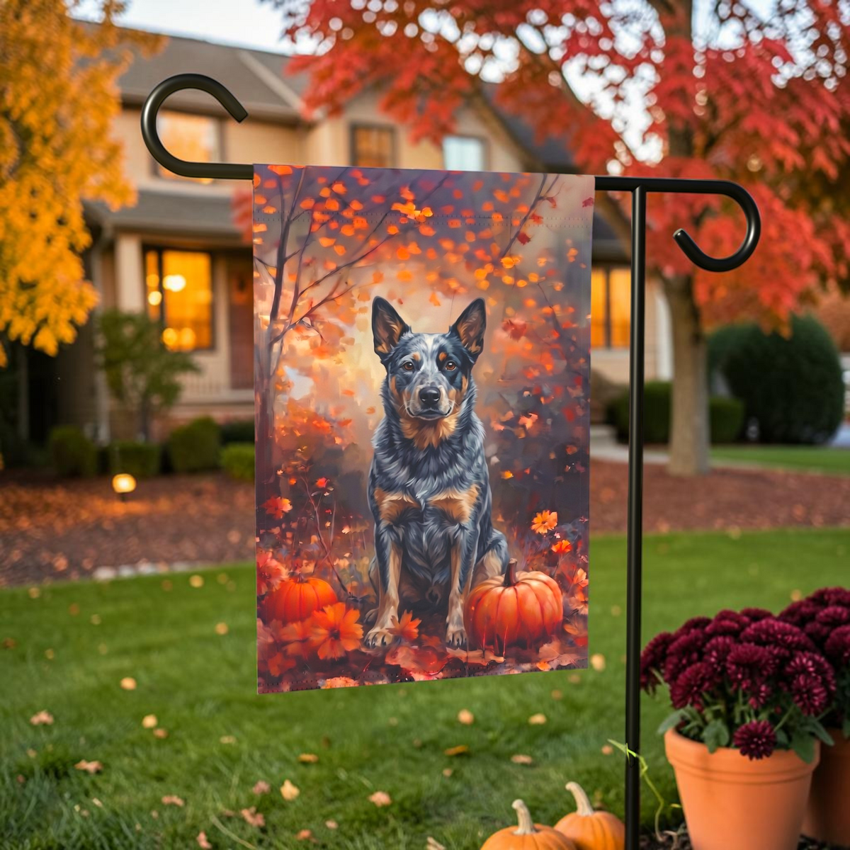Fall Australian Cattle Dog With Pumpkins Autumn Garden Flag