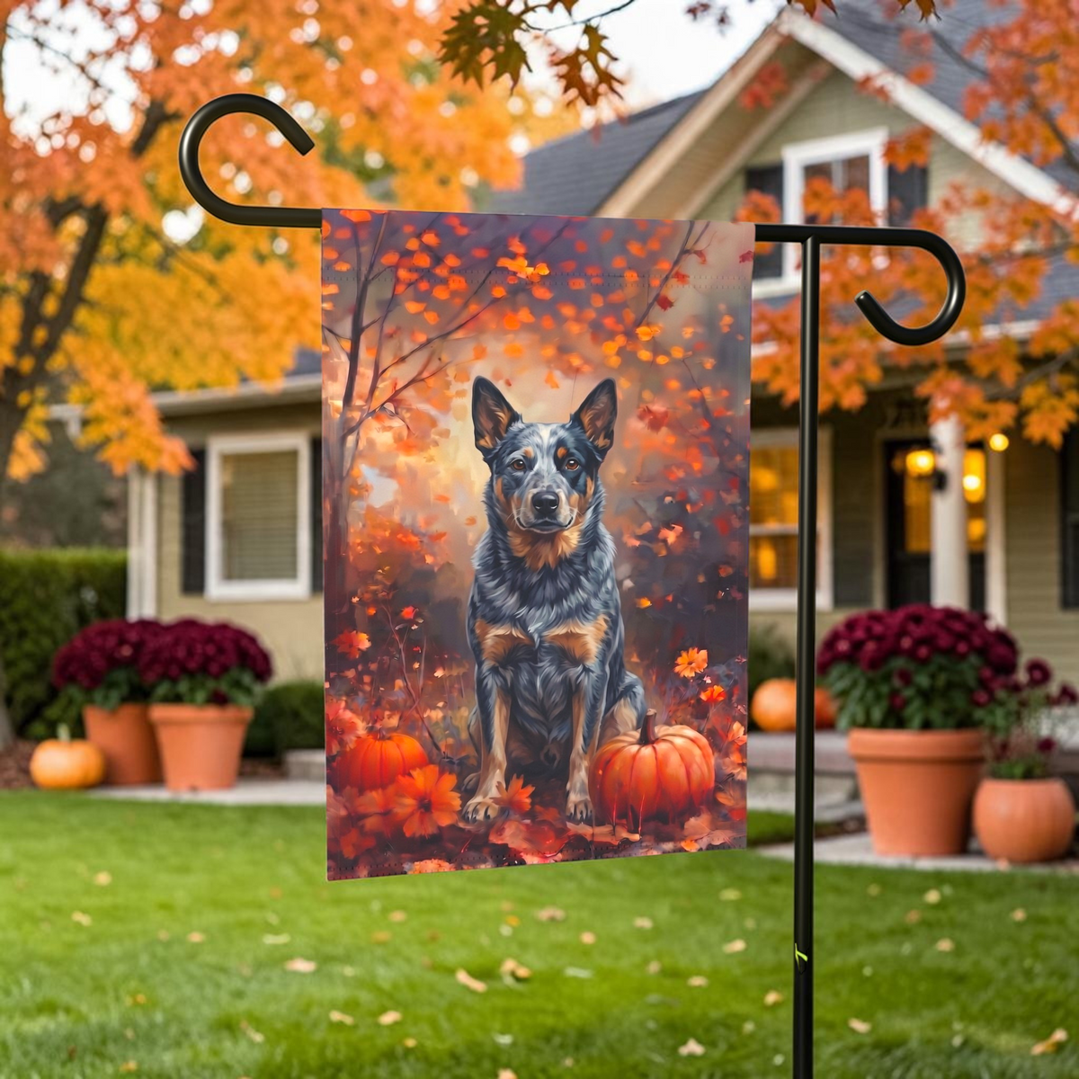 Fall Australian Cattle Dog With Pumpkins Autumn Garden Flag