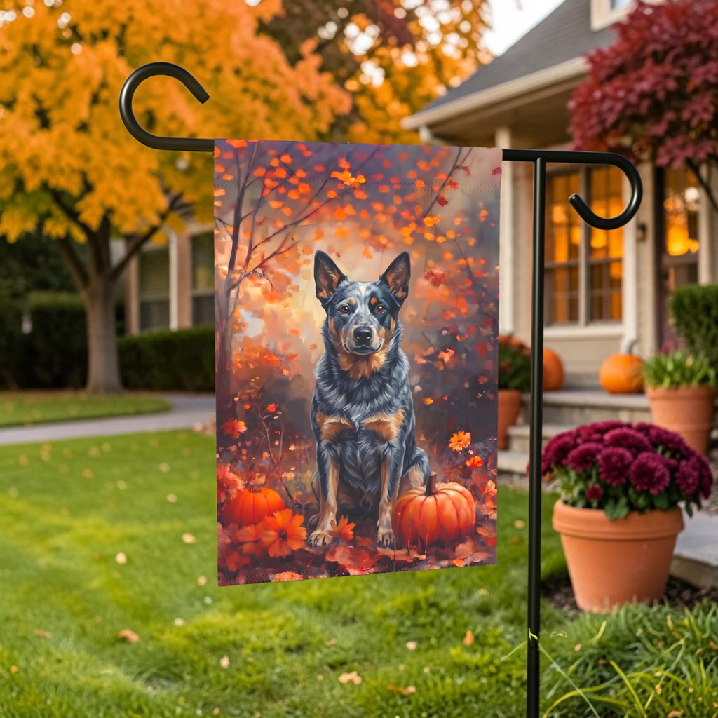 Fall Australian Cattle Dog With Pumpkins Autumn Garden Flag