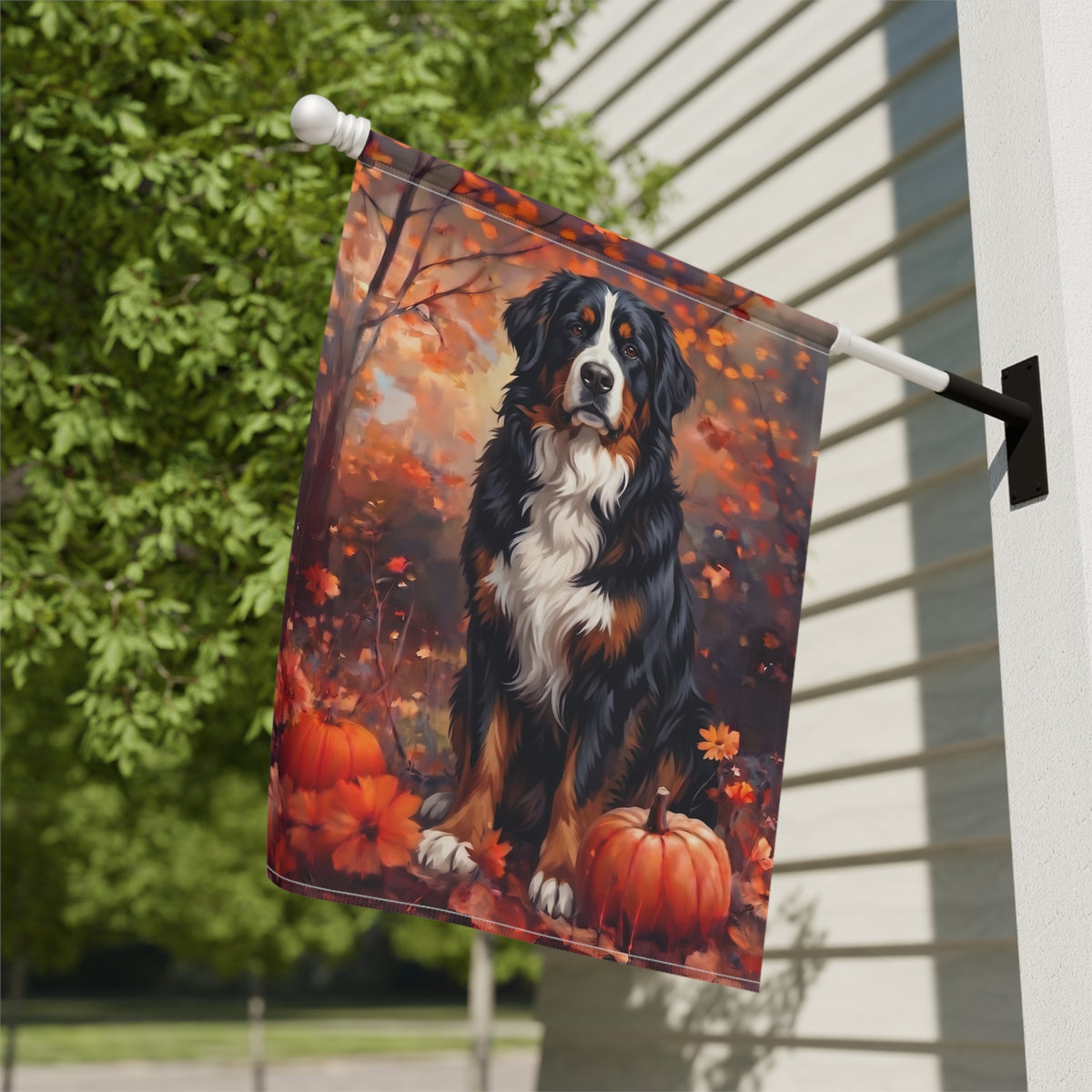 Fall Bernese Mountain Dog With Pumpkins Autumn Garden Flag