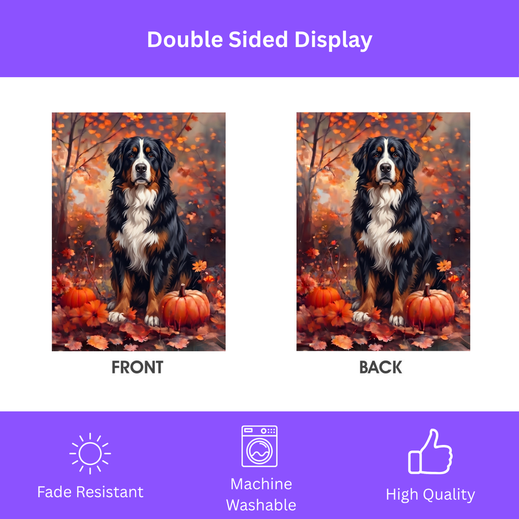 Fall Bernese Mountain Dog With Pumpkins Autumn Garden Flag