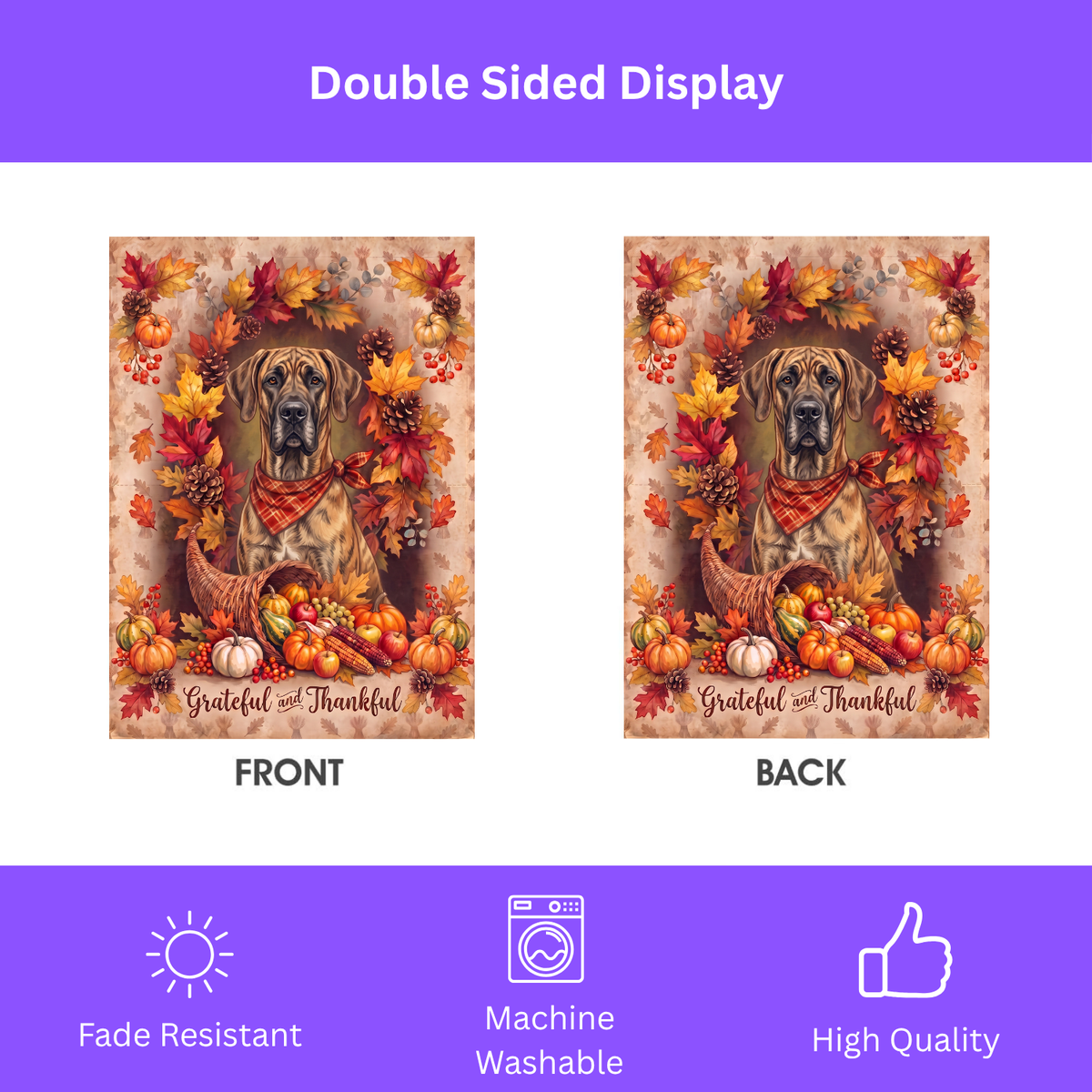 Grateful And Thankful Great Dane Thanksgiving Garden Flag