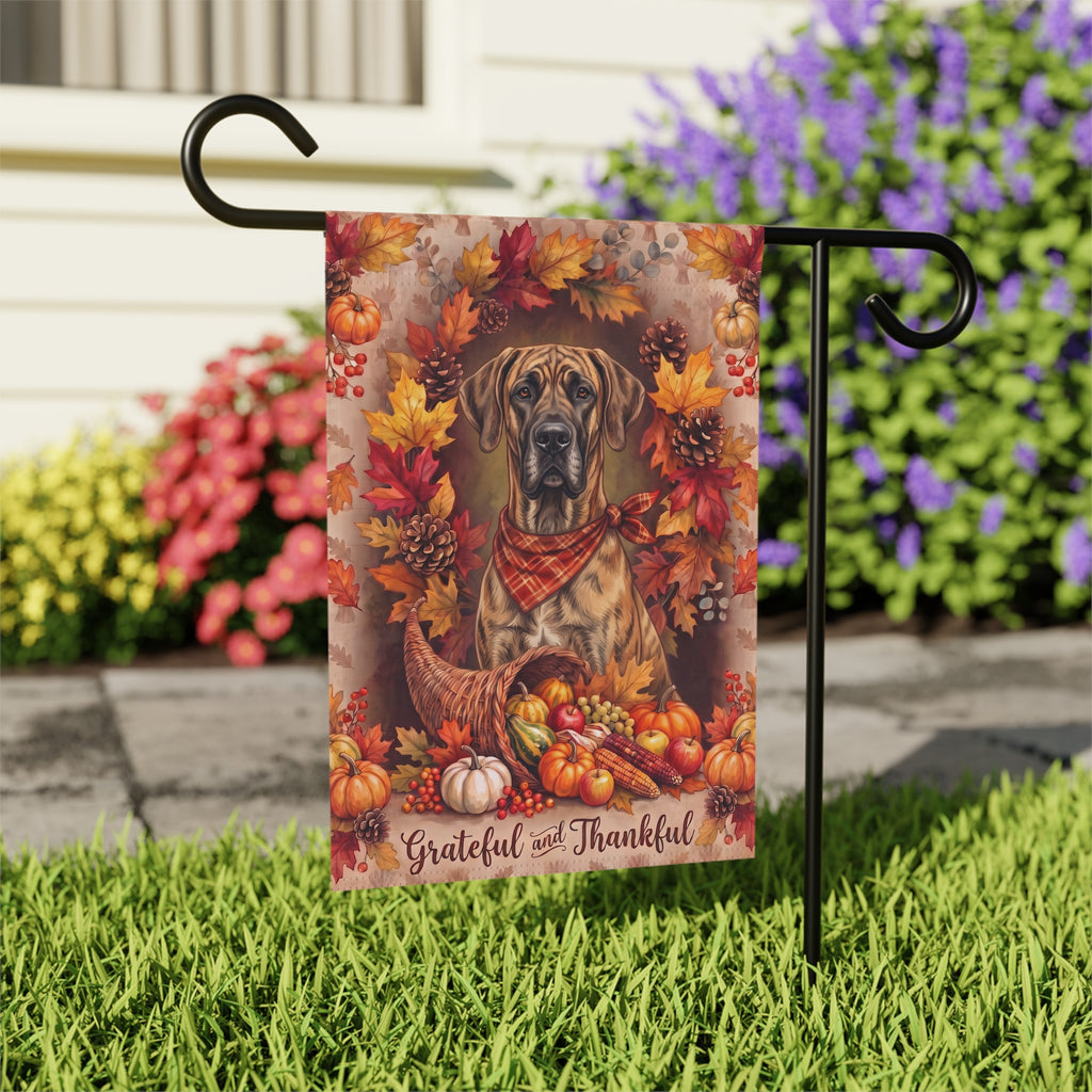 Grateful And Thankful Great Dane Thanksgiving Garden Flag