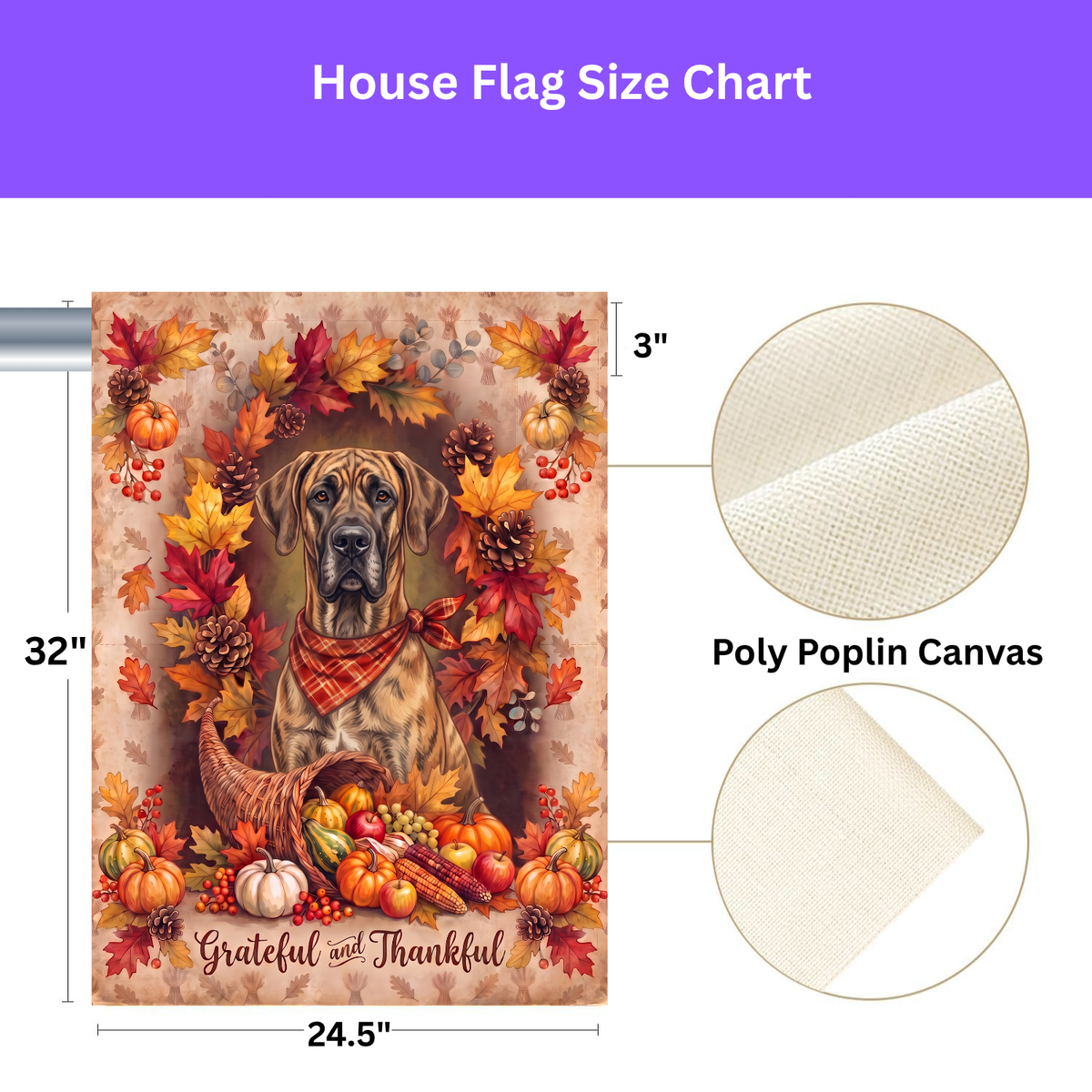 Grateful And Thankful Great Dane Thanksgiving Garden Flag