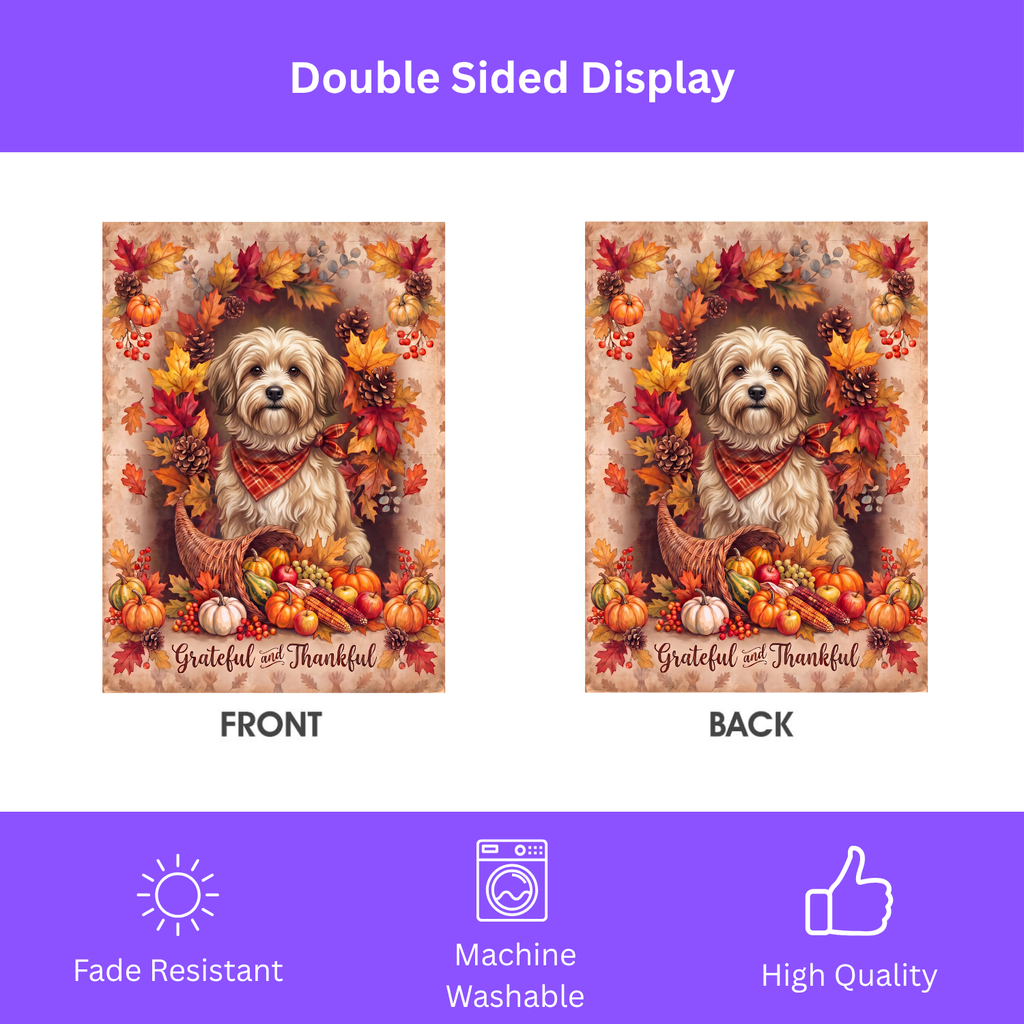 Grateful And Thankful Havanese Thanksgiving Garden Flag